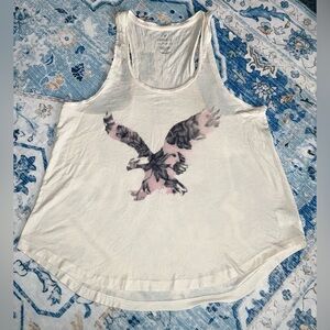 American Eagle Outfitters Cream Tank Top with Eagle Design